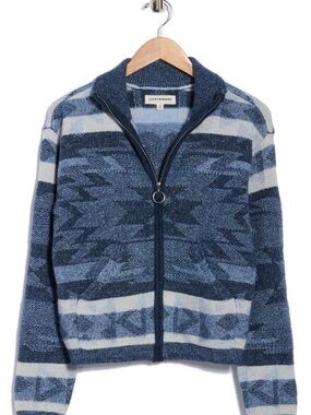 Lucky Brand Blue Patterned Zip-Front Sweater